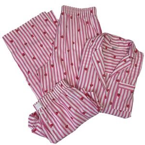 Old Navy O.N.L.Y. Womens Pajama Set 3 pcs Pink White Stripe Strawberry S